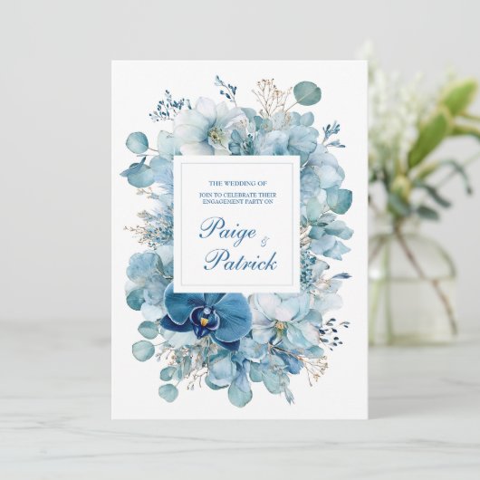 Elegant Dusty Blue Orchid Hydrangea Gold Kaart (Staand voorkant)