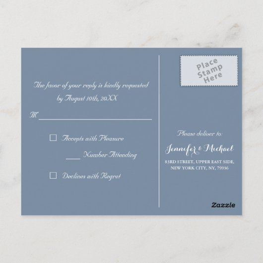 Elegant Dusty Blue Party Bruiloft Reactie RSVP Briefkaart (Achterkant)