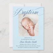 Elegant Dusty Blue Pastel Script Baptism Photo Inv Kaart (Voorkant)