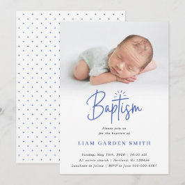 Elegant Dusty Blue Pastel Script Baptisme Foto in Kaart