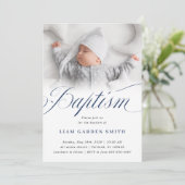 Elegant Dusty Blue Pastel Script Baptisme Foto in Kaart (Staand voorkant)