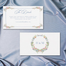Elegant Dusty Blue Pastel Wildflower Crest Wedding Informatiekaartje