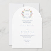 Elegant Dusty Blue Pastel Wildflower Crest Wedding Kaart (Voorkant)