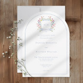 Elegant Dusty Blue Pastel Wildflower Crest Wedding Kaart