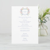 Elegant Dusty Blue Pastel Wildflower Crest Wedding Menu (Staand voorkant)