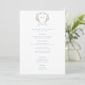 Elegant Dusty Blue Pastel Wildflower Crest Wedding Menu (Staand voorkant)