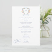 Elegant Dusty Blue Pastel Wildflower Crest Wedding Menu (Staand voorkant)