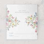 Elegant Dusty Blue Pastel Wildflower Crest Wedding Plaatskaartje (Buitenkant ongevouwen)