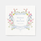 Elegant Dusty Blue Pastel Wildflower Crest Wedding Servet (Voorkant)