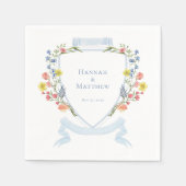Elegant Dusty Blue Pastel Wildflower Crest Wedding Servet (Voorkant)