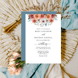 Elegant Dusty Blue, Peach and Blush Floral Wedding Kaart