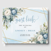 Elegant Dusty Blue Peonies Gold Wedding Guest Book Gastenboek (Voorkant)