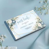 Elegant Dusty Blue Peonies Gold Wedding Guest Book Gastenboek