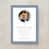 Elegant Dusty Blue Photo Boy First Communion Bedankkaart