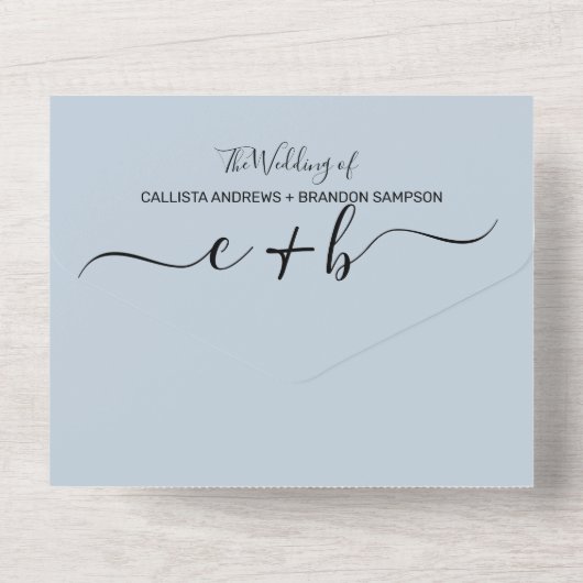 Elegant Dusty Blue Photo Monogram Wedding RSVP All In One Uitnodiging (Achterkant)