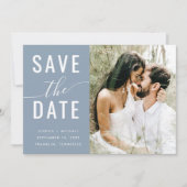 Elegant Dusty Blue Photo Typography Qr Code Script Save The Date (Voorkant)