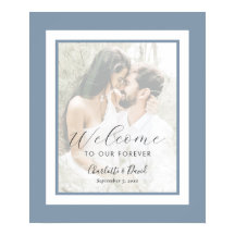 Elegant Dusty Blue Photo Weddenschap Welkomstteken