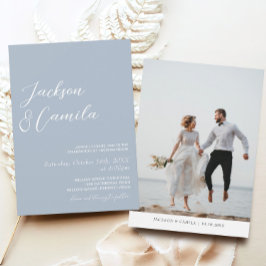 Elegant Dusty Blue Photo Wedding Kaart