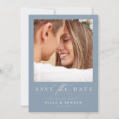 Elegant Dusty Blue Photo Wedding Save the Date (Voorkant)
