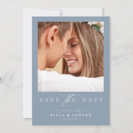 Elegant Dusty Blue Photo Wedding Save the Date (Voorkant)