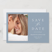 Elegant Dusty Blue Photo Wedding Save the Date (Voorkant)