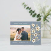 Elegant Dusty Blue Photo Wedding Save the Date Aankondigingskaart (Staand voorkant)
