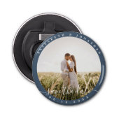 Elegant Dusty Blue Photo Wedding Save the Date Button Flesopener (Voorkant)