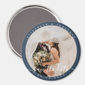 Elegant Dusty Blue Photo Wedding Save the Date Magneet (Voorkant / Achterkant)