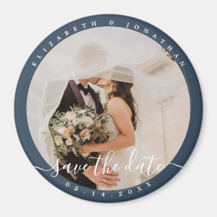 Elegant Dusty Blue Photo Wedding Save the Date Magneet