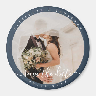 Elegant Dusty Blue Photo Wedding Save the Date Magneet