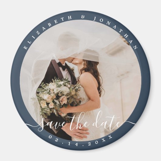 Elegant Dusty Blue Photo Wedding Save the Date Magneet (Voorkant)