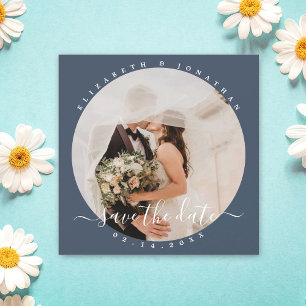 Elegant Dusty Blue Photo Wedding Save the Date Magnetische Uitnodiging