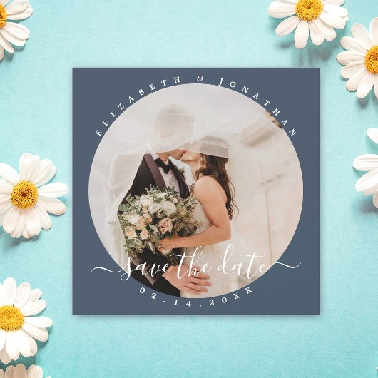 Elegant Dusty Blue Photo Wedding Save the Date Magnetische Uitnodiging