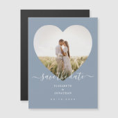 Elegant Dusty Blue Photo Wedding Save the Date Magnetische Uitnodiging (Voorkant / Achterkant)