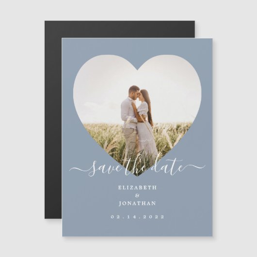 Elegant Dusty Blue Photo Wedding Save the Date Magnetische Uitnodiging (Voorkant / Achterkant)