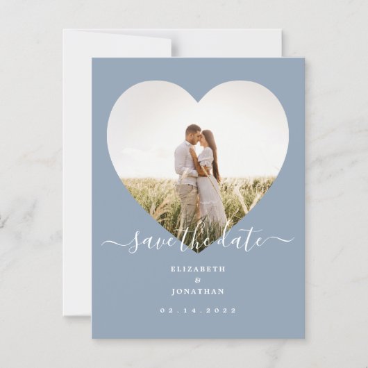 Elegant Dusty Blue Photo Wedding Save the Date Magnetische Uitnodiging (Voorkant)