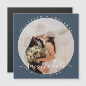 Elegant Dusty Blue Photo Wedding Save the Date Magnetische Uitnodiging (Voorkant / Achterkant)