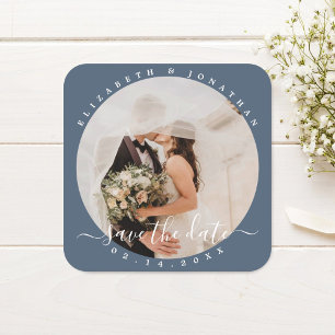 Elegant Dusty Blue Photo Wedding Save the Date Vierkante Sticker