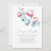 Elegant Dusty Blue Pink Floral Evening Reception Kaart (Voorkant)