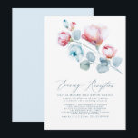 Elegant Dusty Blue Pink Floral Evening Reception Kaart<br><div class="desc">Dusty blue en roze bloemen avond receptie trouwuitnodigingen</div>