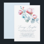 Elegant Dusty Blue Pink Floral Evening Reception Kaart<br><div class="desc">Dusty blue en roze bloemen avond receptie trouwuitnodigingen</div>