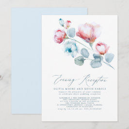 Elegant Dusty Blue Pink Floral Evening Reception Kaart