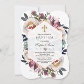 Elegant Dusty Blue Pink Floral Geometric Baptisme Kaart (Voorkant)