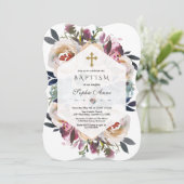 Elegant Dusty Blue Pink Floral Geometric Baptisme Kaart (Staand voorkant)