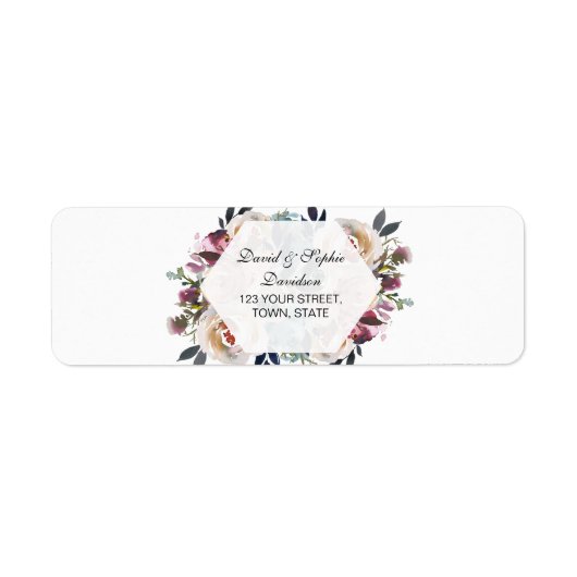 Elegant Dusty Blue Pink Floral Geometric Wedding Etiket (Voorkant)