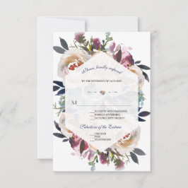 Elegant Dusty Blue Pink Floral Geometric Wedding RSVP Kaartje