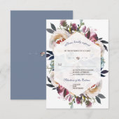 Elegant Dusty Blue Pink Floral Geometric Wedding RSVP Kaartje (Voorkant / Achterkant)