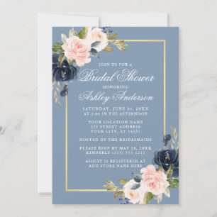 Elegant Dusty Blue Pink Floral Gold Vrijgezellenfe Kaart