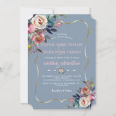 Elegant Dusty Blue Pink Floral Gold Wedding Kaart (Voorkant)