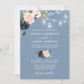 Elegant Dusty Blue Pink Floral Jar Lights Wedding Kaart (Voorkant)